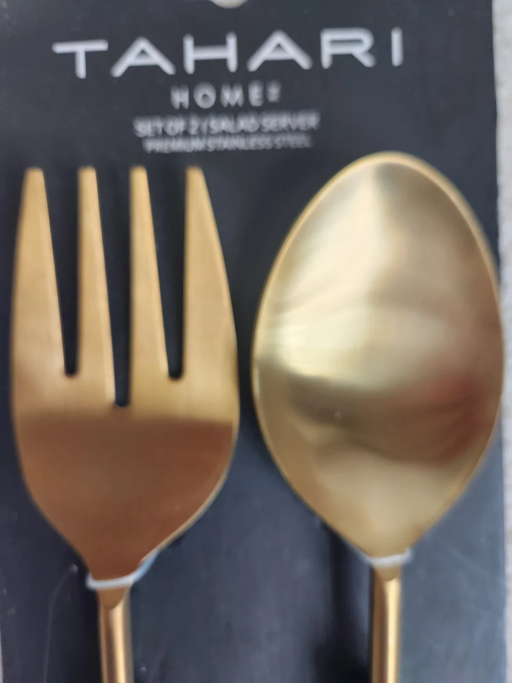 Tahari Gold Salad Servers with Black and White Checkered Handles